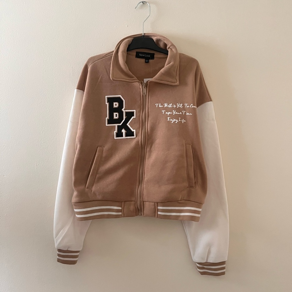 New Look Brown and White Varsity Jacket